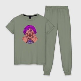 Женская пижама хлопок с принтом Lil Uzi Vert , 100% хлопок | брюки и футболка прямого кроя, без карманов, на брюках мягкая резинка на поясе и по низу штанин | lil | luv | music | off | верт | лил | музыка | реп | рэп | узи | фиолетовый