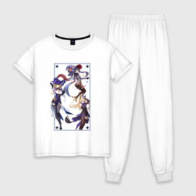 Женская пижама хлопок с принтом Genshin Impact Liza Mona Fisch , 100% хлопок | брюки и футболка прямого кроя, без карманов, на брюках мягкая резинка на поясе и по низу штанин | 