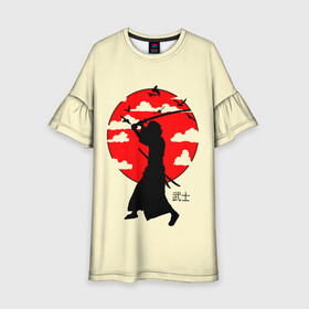 Детское платье 3D с принтом Japan samurai , 100% полиэстер | прямой силуэт, чуть расширенный к низу. Круглая горловина, на рукавах — воланы | Тематика изображения на принте: boy | japan style | japanese aesthetics | ninja | samurai | воин | иероглифы | катана | красная луна | меч | ниндзя | рыцарь | самурай | солдат | харакири | черный самурай | япония | японская анимация | японская эстетика