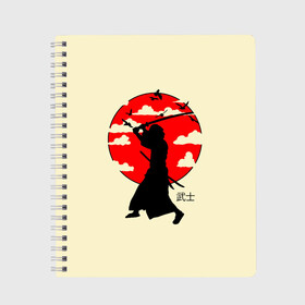 Тетрадь с принтом Japan samurai , 100% бумага | 48 листов, плотность листов — 60 г/м2, плотность картонной обложки — 250 г/м2. Листы скреплены сбоку удобной пружинной спиралью. Уголки страниц и обложки скругленные. Цвет линий — светло-серый
 | boy | japan style | japanese aesthetics | ninja | samurai | воин | иероглифы | катана | красная луна | меч | ниндзя | рыцарь | самурай | солдат | харакири | черный самурай | япония | японская анимация | японская эстетика