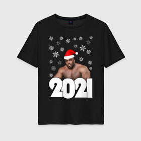 Женская футболка хлопок Oversize с принтом НОВЫЙ ГОД 2021 , 100% хлопок | свободный крой, круглый ворот, спущенный рукав, длина до линии бедер
 | 2021 | merry christmas | new year | зима | новый год | праздник | снег | счастливого рождества
