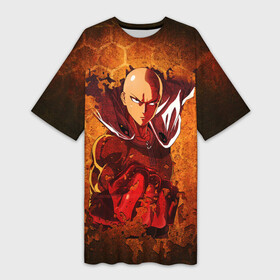 Платье-футболка 3D с принтом Огненный ВАНПАНЧМЕН ,  |  | hero | one punch man | saitama | ванпанчмен | герой | сайтама
