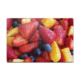 Пазл магнитный 126 элементов с принтом Фругтово-ягодное изобилие , полимерный материал с магнитным слоем | 126 деталей, размер изделия —  180*270 мм | еда | клубника | манго | фрукт | фрукты | черника | ягода | ягоды