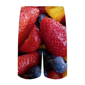 Детские спортивные шорты 3D с принтом Фругтово-ягодное изобилие ,  100% полиэстер
 | пояс оформлен широкой мягкой резинкой, ткань тянется
 | еда | клубника | манго | фрукт | фрукты | черника | ягода | ягоды