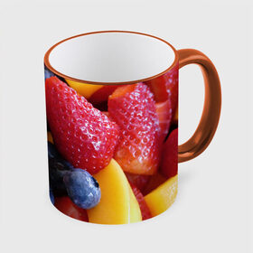 Кружка с принтом Фругтово-ягодное изобилие , керамика | ёмкость 330 мл | еда | клубника | манго | фрукт | фрукты | черника | ягода | ягоды