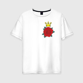 Женская футболка хлопок Oversize с принтом Роза и корона , 100% хлопок | свободный крой, круглый ворот, спущенный рукав, длина до линии бедер
 | 