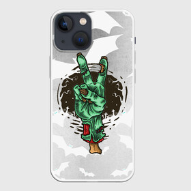 Чехол для iPhone 13 mini с принтом Zombie peace hand ,  |  | creepy | dead | evil | halloween | hand | zombie | зомби | кости | мертвец | рука | скелет | ужас | ужасы | хоррор | хоррор мерч | хэллоуин