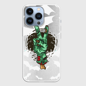 Чехол для iPhone 13 Pro с принтом Zombie peace hand ,  |  | creepy | dead | evil | halloween | hand | zombie | зомби | кости | мертвец | рука | скелет | ужас | ужасы | хоррор | хоррор мерч | хэллоуин