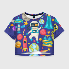 Женская футболка Crop-top 3D с принтом Pornhub space , 100% полиэстер | круглая горловина, длина футболки до линии талии, рукава с отворотами | astronaut | comet | cosmos | moon | planet | rocet | space | star | звезда | космонавт | космос | планета | ракета