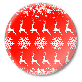 Значок с принтом New Year ,  металл | круглая форма, металлическая застежка в виде булавки | Тематика изображения на принте: christmas toys | deer | new year | red | snow | snowflakes | tree | елка | красный | новогодние игрушки | новый год | олени | свитер с оленями | снег | снежинки | футболка с оленями