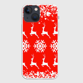 Чехол для iPhone 13 mini с принтом New Year ,  |  | christmas toys | deer | new year | red | snow | snowflakes | tree | елка | красный | новогодние игрушки | новый год | олени | свитер с оленями | снег | снежинки | футболка с оленями