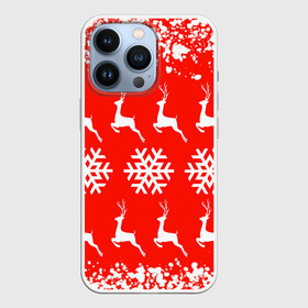 Чехол для iPhone 13 Pro с принтом New Year ,  |  | Тематика изображения на принте: christmas toys | deer | new year | red | snow | snowflakes | tree | елка | красный | новогодние игрушки | новый год | олени | свитер с оленями | снег | снежинки | футболка с оленями