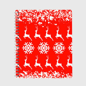Тетрадь с принтом New Year , 100% бумага | 48 листов, плотность листов — 60 г/м2, плотность картонной обложки — 250 г/м2. Листы скреплены сбоку удобной пружинной спиралью. Уголки страниц и обложки скругленные. Цвет линий — светло-серый
 | Тематика изображения на принте: christmas toys | deer | new year | red | snow | snowflakes | tree | елка | красный | новогодние игрушки | новый год | олени | свитер с оленями | снег | снежинки | футболка с оленями