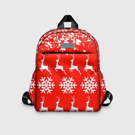 Детский рюкзак 3D с принтом New Year , 100% полиэстер | лямки с регулируемой длиной, сверху петелька, чтобы рюкзак можно было повесить на вешалку. Основное отделение закрывается на молнию, как и внешний карман. Внутри дополнительный карман. По бокам два дополнительных кармашка | Тематика изображения на принте: christmas toys | deer | new year | red | snow | snowflakes | tree | елка | красный | новогодние игрушки | новый год | олени | свитер с оленями | снег | снежинки | футболка с оленями