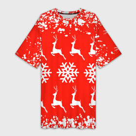 Платье-футболка 3D с принтом New Year ,  |  | christmas toys | deer | new year | red | snow | snowflakes | tree | елка | красный | новогодние игрушки | новый год | олени | свитер с оленями | снег | снежинки | футболка с оленями