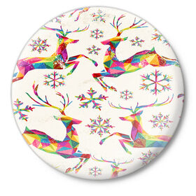 Значок с принтом Новогодние Олени ,  металл | круглая форма, металлическая застежка в виде булавки | Тематика изображения на принте: 