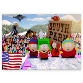 Поздравительная открытка с принтом Южный Парк / South Park . , 100% бумага | плотность бумаги 280 г/м2, матовая, на обратной стороне линовка и место для марки
 | south park | ubisoft | woodland critter christmas | кенни | мультсериал | стэн | южный парк