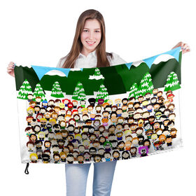 Флаг 3D с принтом Южный Парк / South Park . , 100% полиэстер | плотность ткани — 95 г/м2, размер — 67 х 109 см. Принт наносится с одной стороны | Тематика изображения на принте: south park | ubisoft | woodland critter christmas | кенни | мультсериал | стэн | южный парк