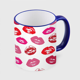 Кружка с принтом Губы , керамика | ёмкость 330 мл | арт | бардовый | губы | косметика | красный | помада | поцелуи | поцелуй | рисунок | розовый
