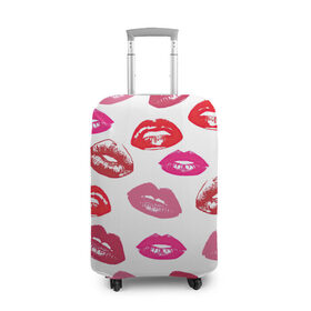 Чехол для чемодана 3D с принтом Губы , 86% полиэфир, 14% спандекс | двустороннее нанесение принта, прорези для ручек и колес | арт | бардовый | губы | косметика | красный | помада | поцелуи | поцелуй | рисунок | розовый