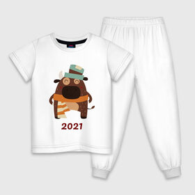 Детская пижама хлопок с принтом Милый бык , 100% хлопок |  брюки и футболка прямого кроя, без карманов, на брюках мягкая резинка на поясе и по низу штанин
 | Тематика изображения на принте: 