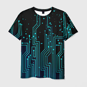 Мужская футболка 3D с принтом Цифровая Схема , 100% полиэфир | прямой крой, круглый вырез горловины, длина до линии бедер | neon | геометрия | маска | неон | полосы | свет | текстура | узор | черный | шары