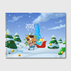 Альбом для рисования с принтом Новый год 2021 , 100% бумага
 | матовая бумага, плотность 200 мг. | Тематика изображения на принте: 2021 | 7 января | bull | newyear | santa | бык | быки | бычок | год быка | дед мороз | корова | новогодние каникулы | новогодние праздники | новый 2021 | новый год | новый год 2021 | рождество | сани | санта | санта клаус