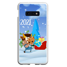 Чехол для Samsung S10E с принтом Новый год 2021 , Силикон | Область печати: задняя сторона чехла, без боковых панелей | 2021 | 7 января | bull | newyear | santa | бык | быки | бычок | год быка | дед мороз | корова | новогодние каникулы | новогодние праздники | новый 2021 | новый год | новый год 2021 | рождество | сани | санта | санта клаус