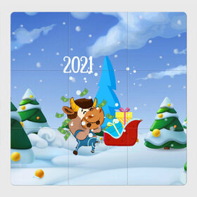Магнитный плакат 3Х3 с принтом Новый год 2021 , Полимерный материал с магнитным слоем | 9 деталей размером 9*9 см | Тематика изображения на принте: 2021 | 7 января | bull | newyear | santa | бык | быки | бычок | год быка | дед мороз | корова | новогодние каникулы | новогодние праздники | новый 2021 | новый год | новый год 2021 | рождество | сани | санта | санта клаус
