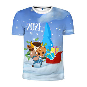 Мужская футболка 3D спортивная с принтом Новый год 2021 , 100% полиэстер с улучшенными характеристиками | приталенный силуэт, круглая горловина, широкие плечи, сужается к линии бедра | Тематика изображения на принте: 2021 | 7 января | bull | newyear | santa | бык | быки | бычок | год быка | дед мороз | корова | новогодние каникулы | новогодние праздники | новый 2021 | новый год | новый год 2021 | рождество | сани | санта | санта клаус