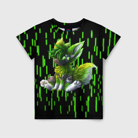 Детская футболка 3D с принтом Protogen music , 100% гипоаллергенный полиэфир | прямой крой, круглый вырез горловины, длина до линии бедер, чуть спущенное плечо, ткань немного тянется | cute | furry | green | love | music