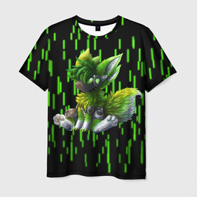 Мужская футболка 3D с принтом Protogen music , 100% полиэфир | прямой крой, круглый вырез горловины, длина до линии бедер | cute | furry | green | love | music