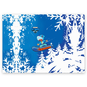 Поздравительная открытка с принтом Brawl Stars (Snowboarding) , 100% бумага | плотность бумаги 280 г/м2, матовая, на обратной стороне линовка и место для марки
 | brawl | break dance | leon | moba | skateboard | stars | supercell | surfing | игра | коллаборация | коллаж | колоборация | паттерн