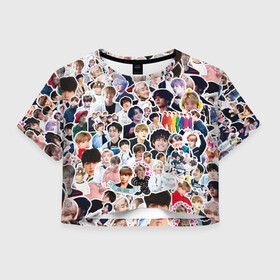 Женская футболка Crop-top 3D с принтом BTS Sticker Bombing , 100% полиэстер | круглая горловина, длина футболки до линии талии, рукава с отворотами | bts | k pop | бтс | к поп | кей поп | корея | музыка | стикеры