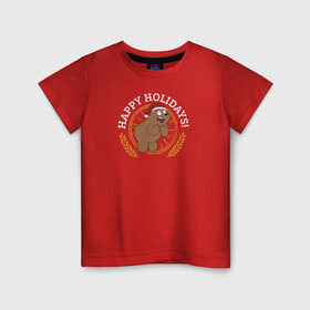Детская футболка хлопок с принтом Happy holidays! , 100% хлопок | круглый вырез горловины, полуприлегающий силуэт, длина до линии бедер | cartoon network | grizz | vdkimel | we bare bears | вся правда о медведях | гризли