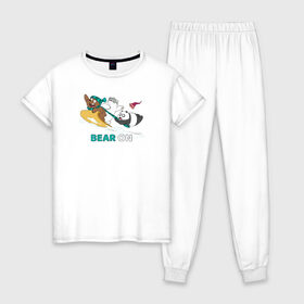 Женская пижама хлопок с принтом Bear on , 100% хлопок | брюки и футболка прямого кроя, без карманов, на брюках мягкая резинка на поясе и по низу штанин | cartoon network | grizz | icebear | panda | vdkimel | we bare bears | белый | вся правда о медведях | гризли | панда