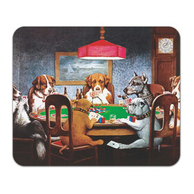 Коврик для мышки прямоугольный с принтом Собаки играют в покер , натуральный каучук | размер 230 х 185 мм; запечатка лицевой стороны | a friend in need | art | artist | bets | buldog | cards | chips | dogs | gambling | games | memes | picture | poker | азартные игры | бульдог | друг познается в беде | искусство | картина | карты | мемы | покер | сенбернар | собаки | собачки | ставки
