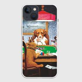 Чехол для iPhone 13 с принтом Собаки играют в покер ,  |  | Тематика изображения на принте: a friend in need | art | artist | bets | buldog | cards | chips | dogs | gambling | games | memes | picture | poker | азартные игры | бульдог | друг познается в беде | искусство | картина | карты | мемы | покер | сенбернар | собаки | собачки | ставки