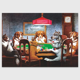 Поздравительная открытка с принтом Собаки играют в покер , 100% бумага | плотность бумаги 280 г/м2, матовая, на обратной стороне линовка и место для марки
 | a friend in need | art | artist | bets | buldog | cards | chips | dogs | gambling | games | memes | picture | poker | азартные игры | бульдог | друг познается в беде | искусство | картина | карты | мемы | покер | сенбернар | собаки | собачки | ставки