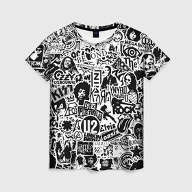 Женская футболка 3D с принтом Rock Band Logos , 100% полиэфир ( синтетическое хлопкоподобное полотно) | прямой крой, круглый вырез горловины, длина до линии бедер | ac dc | linkin park | music | queen | radiohead | rock | rock band logos | линкин парк | музыка | ретро | рок группа | элвис