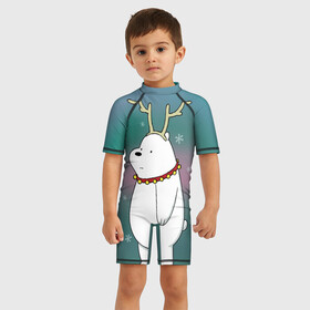 Детский купальный костюм 3D с принтом Icebear , Полиэстер 85%, Спандекс 15% | застежка на молнии на спине | Тематика изображения на принте: cartoon network | icebear | vdkimel | we bare bears | белый | вся правда о медведях