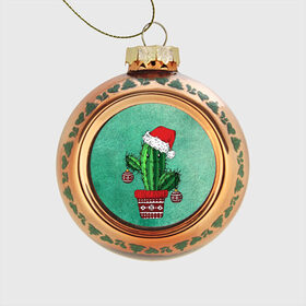 Стеклянный ёлочный шар с принтом Кактус Санта , Стекло | Диаметр: 80 мм | Тематика изображения на принте: new year | арт | графика | дед мороз | зима | новый год | рождество | санта