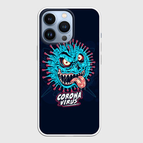 Чехол для iPhone 13 Pro с принтом CoronaMonster ,  |  | Тематика изображения на принте: 19 | corona | covid | horror | monster | virus | арт | бактерия | вирус | злобная | ковид | корона | круто | микроб | монстер | прикольный | пятна | текст | ужас | ужасный | улыбка | хоррор | чудовище | язык