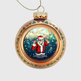 Стеклянный ёлочный шар с принтом Пати Санта , Стекло | Диаметр: 80 мм | new year | арт | графика | дед мороз | зима | новый год | рождество | санта
