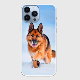 Чехол для iPhone 13 Pro Max с принтом Овчарка и снег ,  |  | Тематика изображения на принте: dog | животные | зима | овчарка | пес | природа | снег | собака | собаки | собакчка | собачки