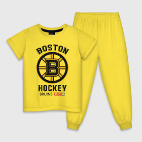 Детская пижама хлопок с принтом BOSTON BRUINS NHL , 100% хлопок |  брюки и футболка прямого кроя, без карманов, на брюках мягкая резинка на поясе и по низу штанин
 | black | boston | bruins | hockey | ice | logo | nhl | sport | usa | бостон | брюинз | кубок | логотип | нхл | спорт | стэнли | хоккей