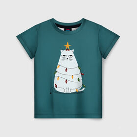 Детская футболка 3D с принтом Кото-ёлка , 100% гипоаллергенный полиэфир | прямой крой, круглый вырез горловины, длина до линии бедер, чуть спущенное плечо, ткань немного тянется | Тематика изображения на принте: claus | happy new year | merry christmas | santa | snowman | дед мороз | елка | клаус | новый год | рождество | с новым годом | санта | снеговик