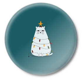 Значок с принтом Кото-ёлка ,  металл | круглая форма, металлическая застежка в виде булавки | claus | happy new year | merry christmas | santa | snowman | дед мороз | елка | клаус | новый год | рождество | с новым годом | санта | снеговик