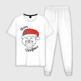 Мужская пижама хлопок с принтом Merry Furry Christmas! , 100% хлопок | брюки и футболка прямого кроя, без карманов, на брюках мягкая резинка на поясе и по низу штанин
 | Тематика изображения на принте: 