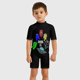 Детский купальный костюм 3D с принтом AMONG US , Полиэстер 85%, Спандекс 15% | застежка на молнии на спине | among us | impostor | амонг ас | игра | космический | космический корабль | космонавт | космос | мем | предатель | среди нас | экшен